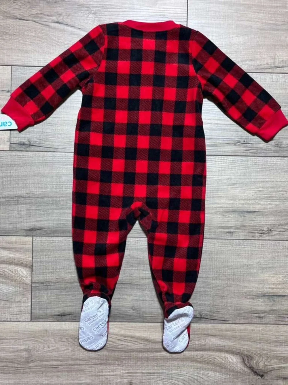 Carters Just One You Baby Boys Plaid Moose Fleece‎ Footed Pajama 12M Red Black